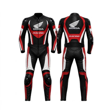 Honda Motorcycle Leather Racing Suit – Red Black White One Piece Biker Gear
