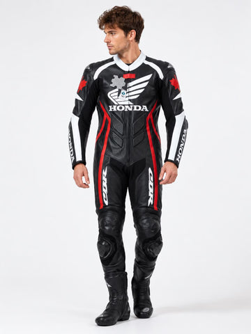 Honda CBR Motorcycle Racing Suit, Genuine Cowhide Leather One Piece Biker Gear, Protective Motorcycle Track Suit for Men