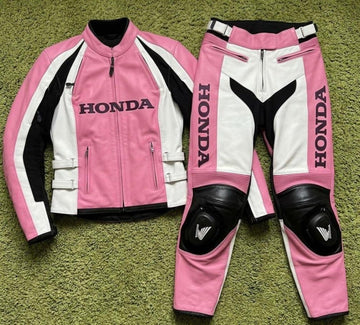 Honda Motorcycle Racing Suit, Pink White Black Biker Jacket and Pants Set, Sportbike Riding Outfit, Men's Racing Apparel