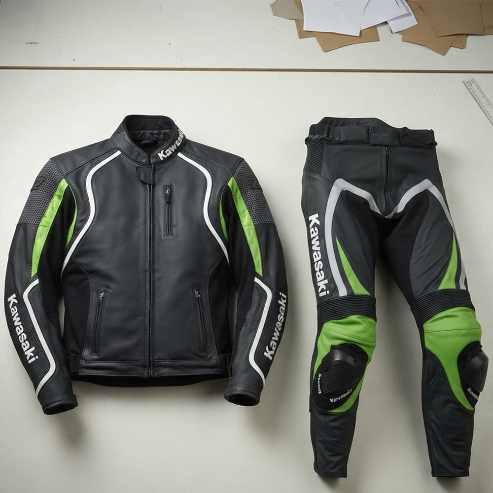 Kawasaki Ninja MotoGP Leather Motorcycle Suit: Cowhide with CE Protection
