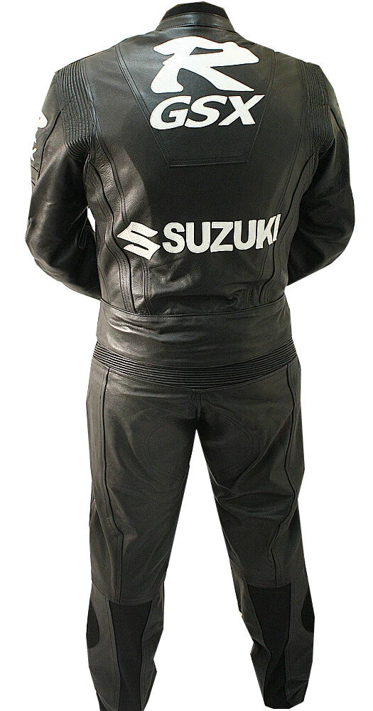 Men’s Black Motorcycle Racing Leather Suit – Full-Body Biker Riding Gear