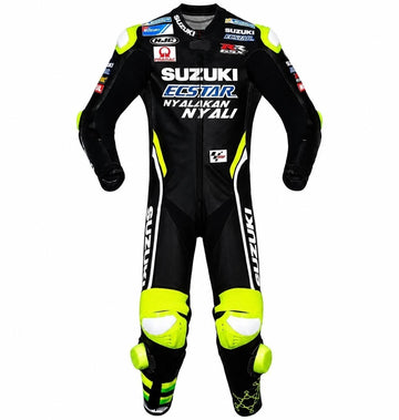 Suzuki GSXR Ecstar 1-Piece Leather Racing Suit  CE Armored Track & Biker Gear