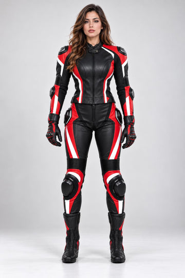 Women's Leather Motorcycle Racing Suit - 2 Piece Biker Gear & Armor Set