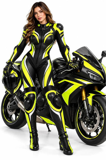 Women's Neon Apex One-Piece Track & Racing Suit  Custom Fit Leather Motorcycle Gear