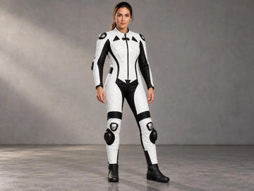 Women’s Premium White Leather Track Suit – Custom Handmade Motorcycle Riding Apparel